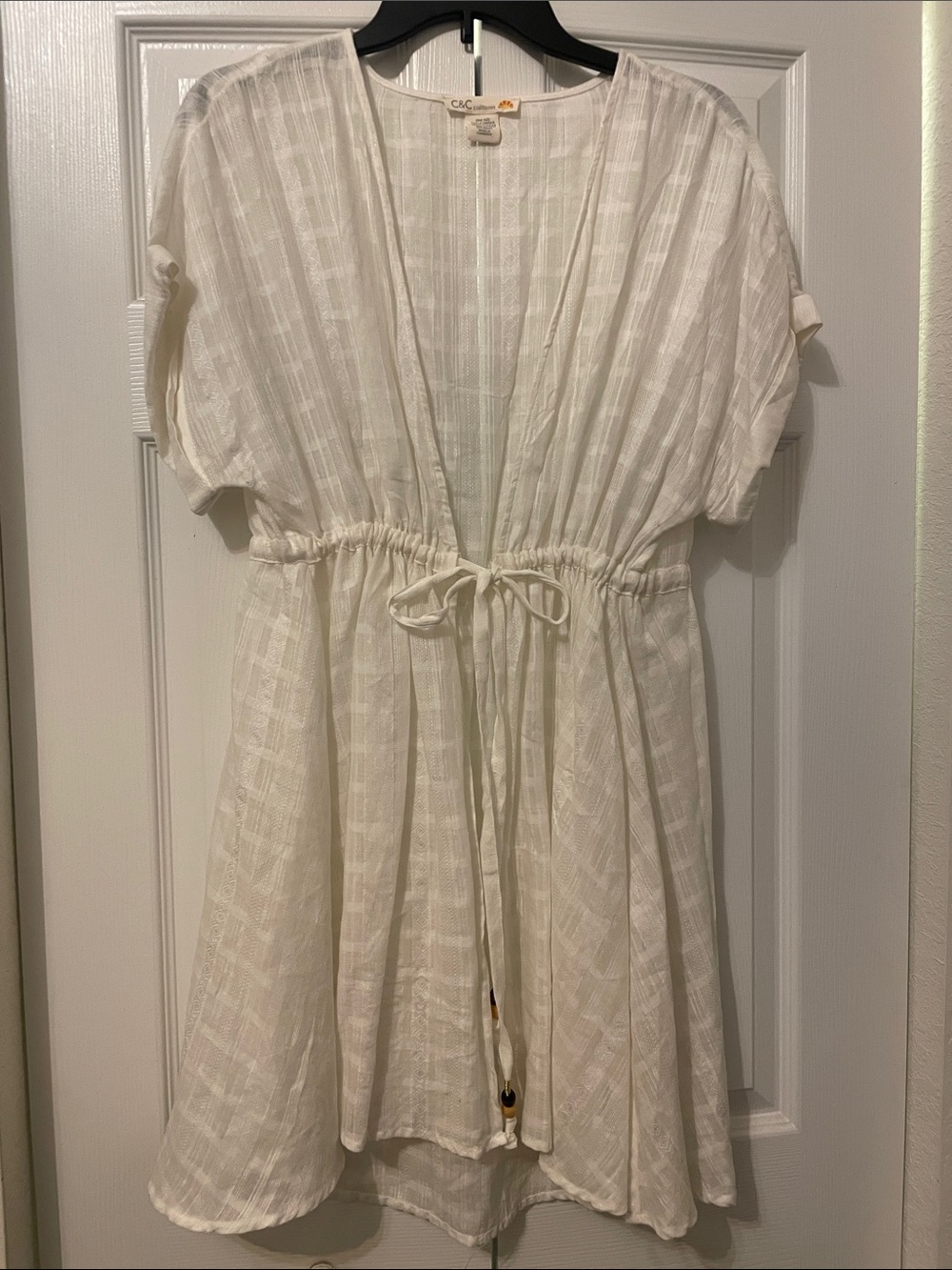 White Drawstring Waist Cover up Dress